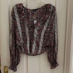 NWT - For Love And Lemons Floral Lace Blouse - Pink and Black